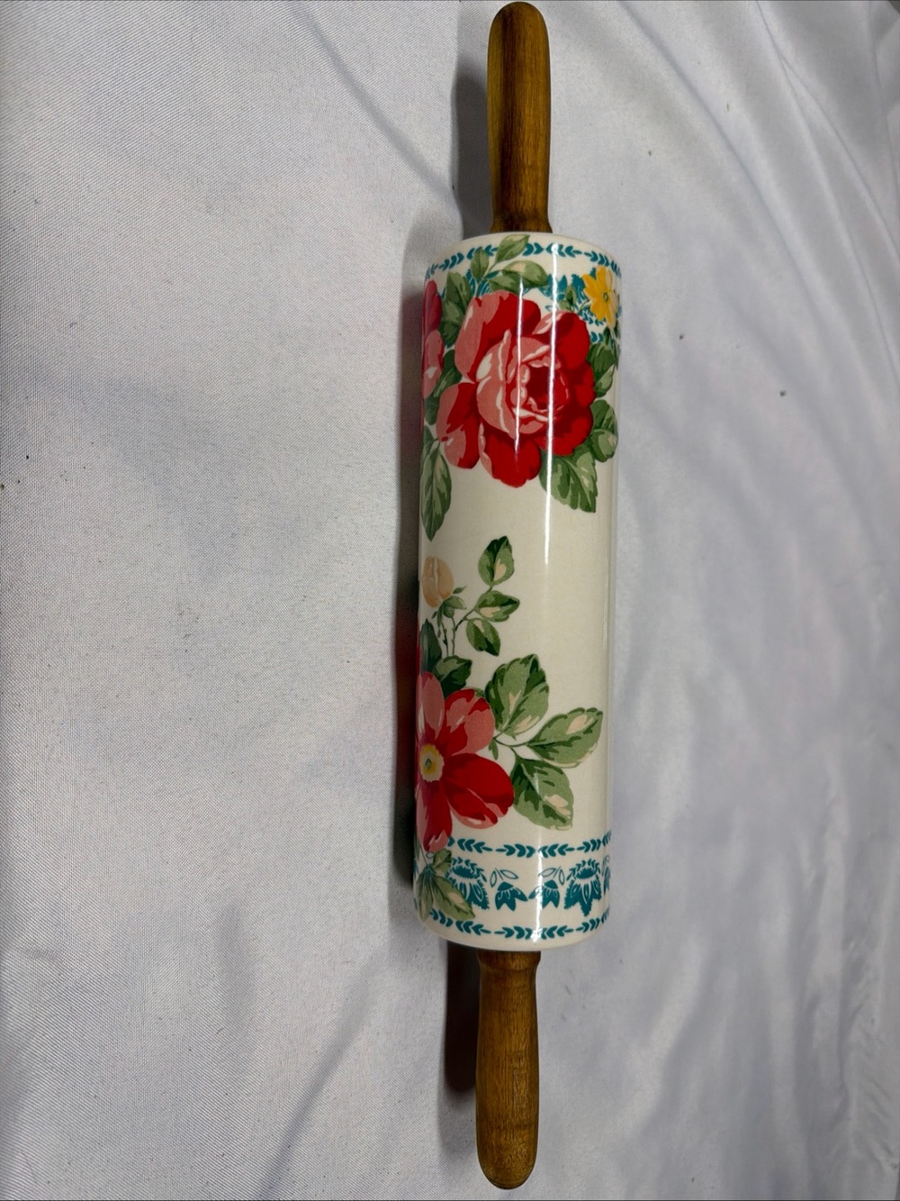 The Pioneer Woman Retired Cream with Floral Print Ceramic Rolling Pin